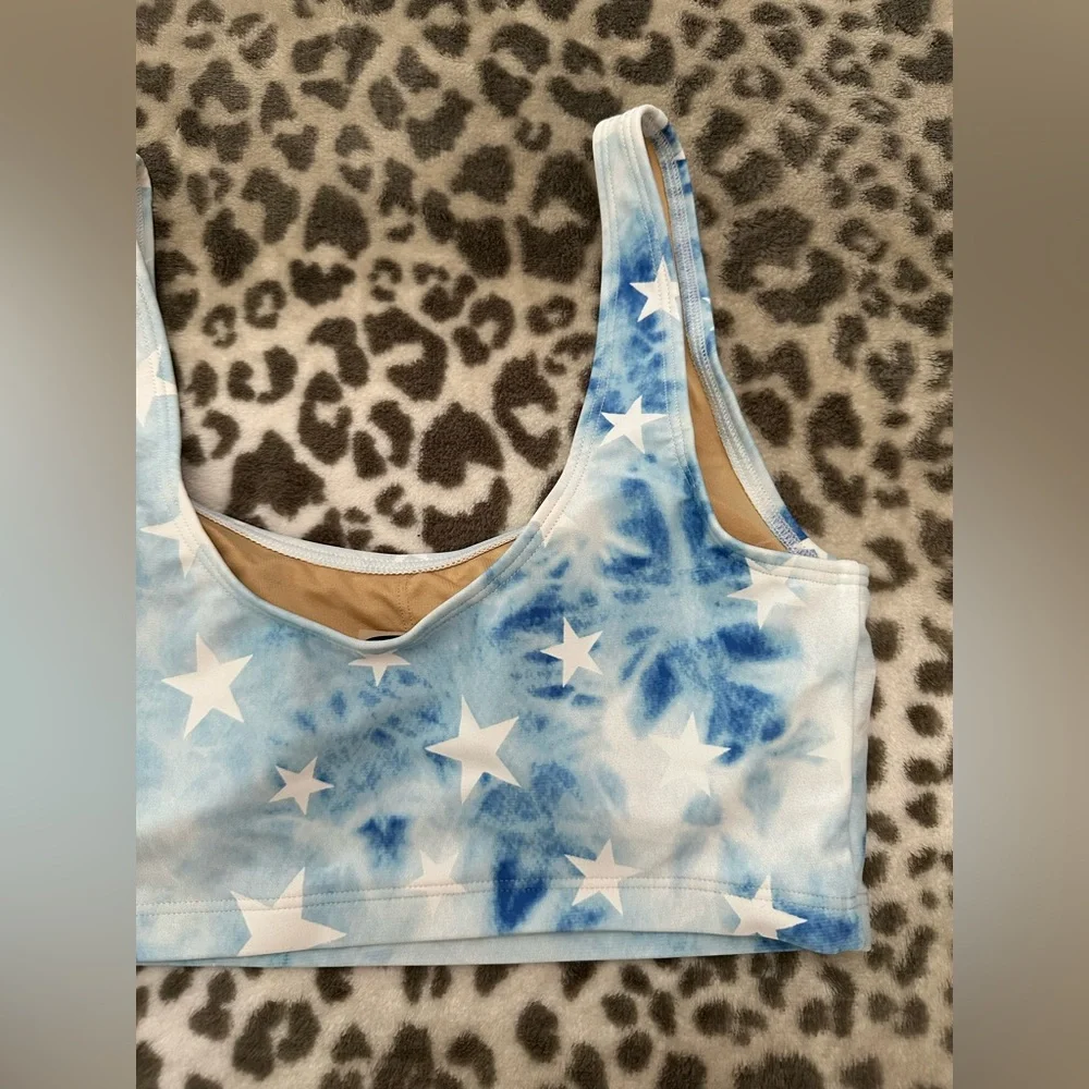 Old Navy Scoop-Neck Swim Bikini Top in Tie Dye Blue Star Print Size Small